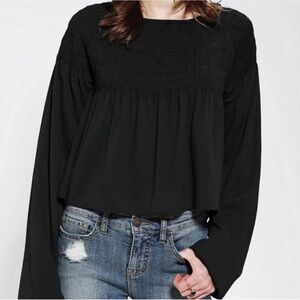 Staring At Stars from Urban Outfitters Black Smocked Babydoll Top, Size Large
